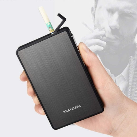 16 SLIM CIGARETTE CASE Heavy Duty USB Rechargeable Windproof Electric Built-in Flame Less Lighter Cigarette Cigar Storage Case- SILVER COLOR for Long 100s Cigarette