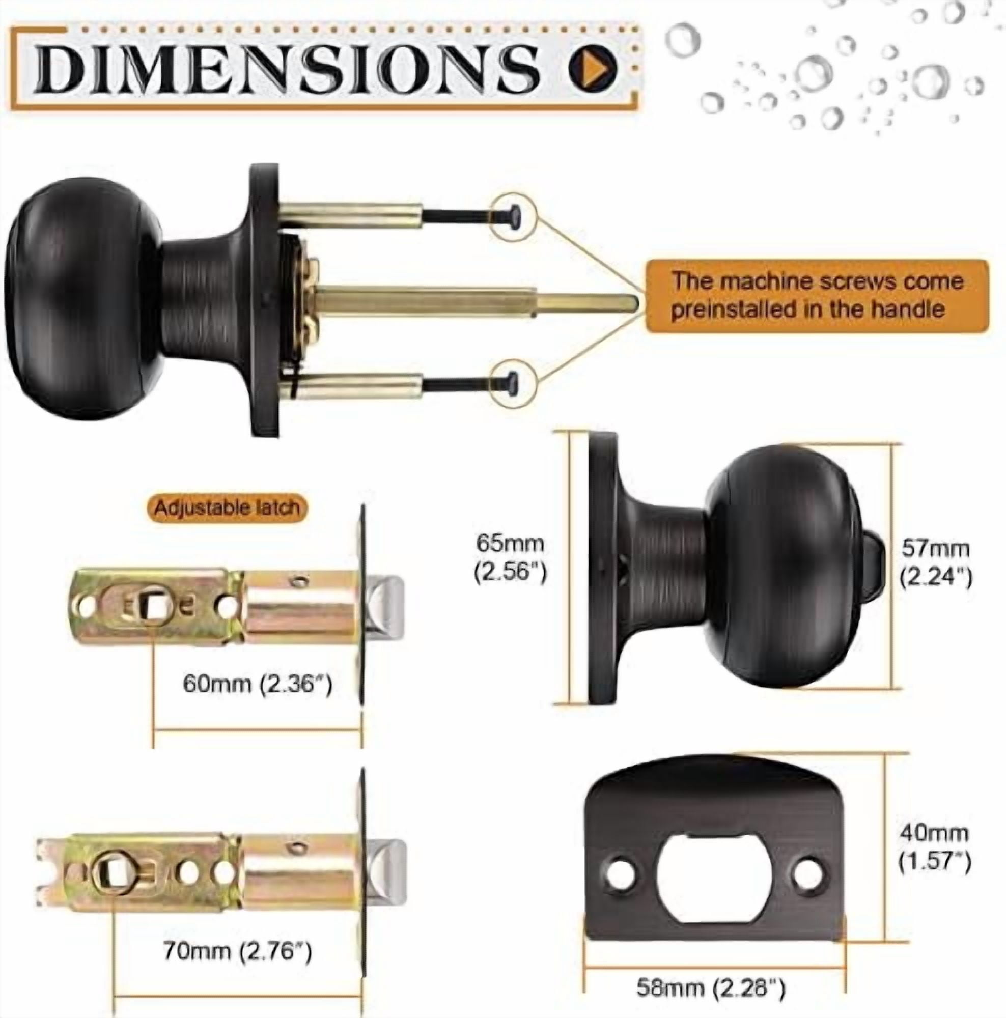 Privacy Door Knob Door Handles, Interior Door Knobs for Bedroom Bathroom, Oil Rubbed Bronze, 6 Pack