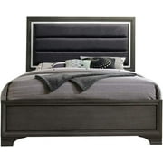 Kings Brand Furniture - Oceana Gray Wood with Faux Leather Upholstered King Size Bed