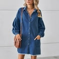 thumbnail image 2 of Lovskoo 2024 Women Casual Denim Oversized Shirt Long Sleeve Lapel Collar Dolphin Hem Button Down Shirts Dress Dark Blue, 2 of 5