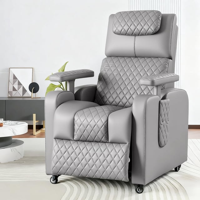 MYXSRI Sillon Masajeador, Sillon Reclinable Adultos 8 Modos de Masaje con Soporte Lumbar, Reposapiés Retráctil, Reposabrazos y Reposacabezas Ajustables, Ruedas 360°, para Sala y Dormitorio (Gris)
