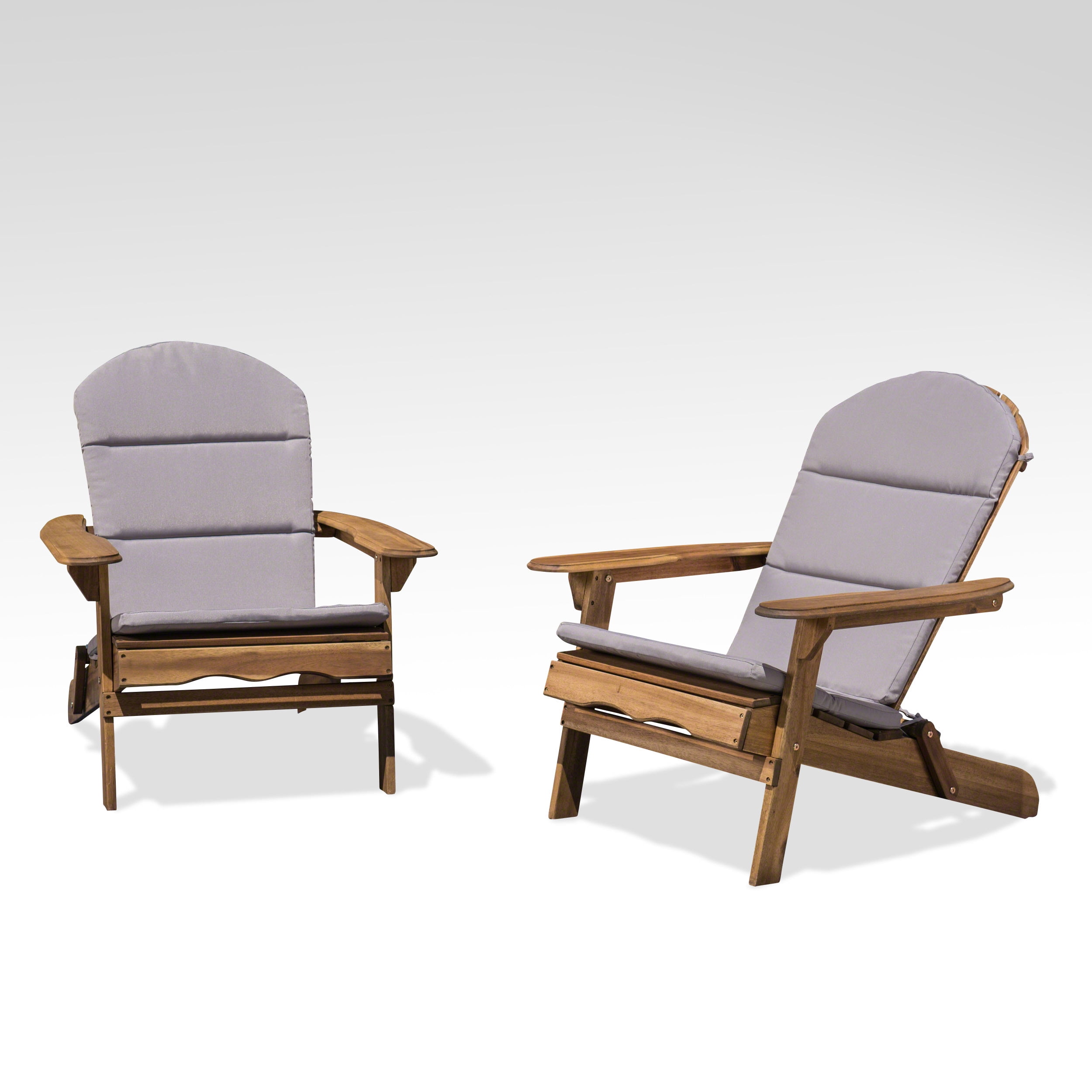Maui Outdoor Acacia Wood Adirondack Chairs with Cushions,Natural,Grey