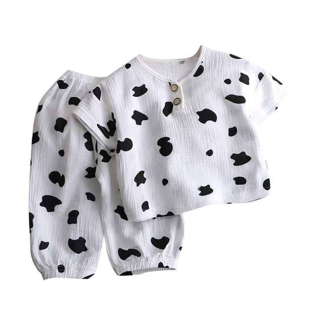 Ensemble 2 Pcs pour Garçons Été Manches Courtes Fines Col Rond Pyjamas Chemises Pantalons Vêtements de Nuit Bébé Coupe Décontractée 18-24 m