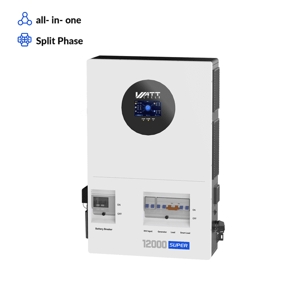 WattCycle 48V 12kW Split Phase Hybrid Solar Inverter with 200A Bypass, 24kW Dual MPPT All-in-one Inverter with 24kW Dual MPPT & 250A Hybrid Charging,Parallel Up to 6 Units for Home Power