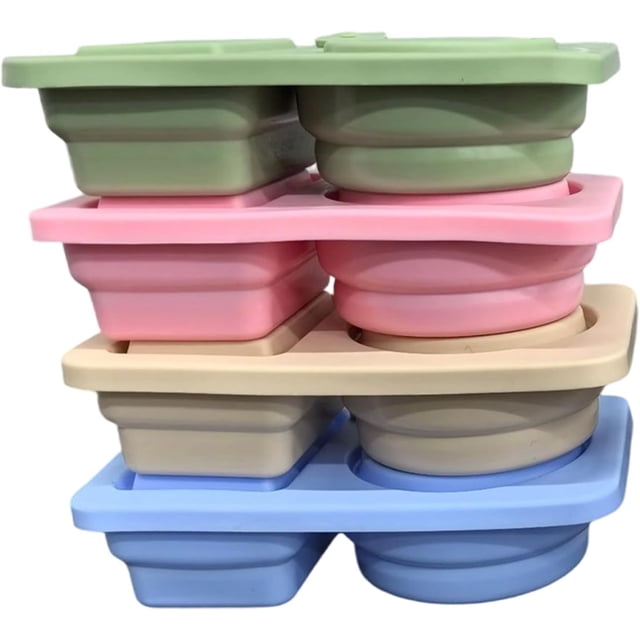 Snack Prep Containers, Meal Prep Containers with Lids, 4 Pieces Compartment Organizer, Silicone Food Snack Case,A