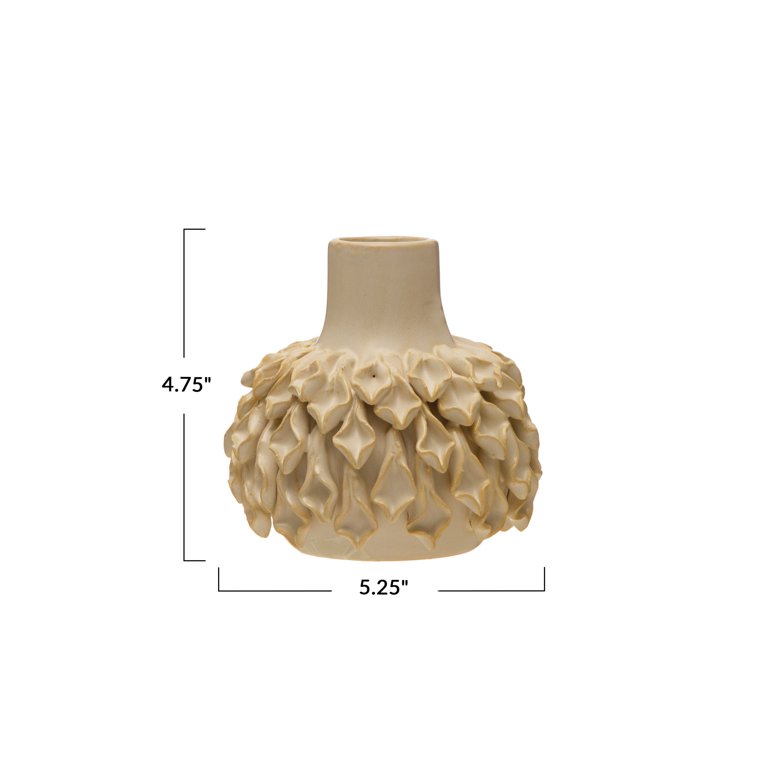 Bloomingville Stoneware Ruffled Vase In Cream - Handcrafted, Reactive Glaze, 11.25"L X 8.75"W X 11.38"H