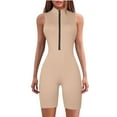 thumbnail image 2 of LOVZFMLL Combinaison à Col Haut avec Fermeture Éclair pour Femmes Combinaison Colorée Shorts Combinaison Serrée Kaki S, 2 of 7