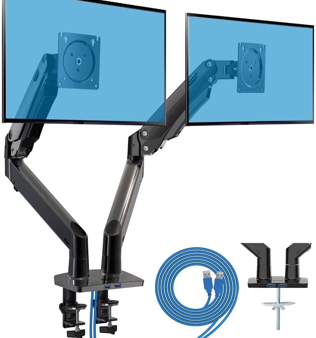 Double Articulating Arm Monitor Desk Mount Two 13-27 Inch Dual Monitor Stand 