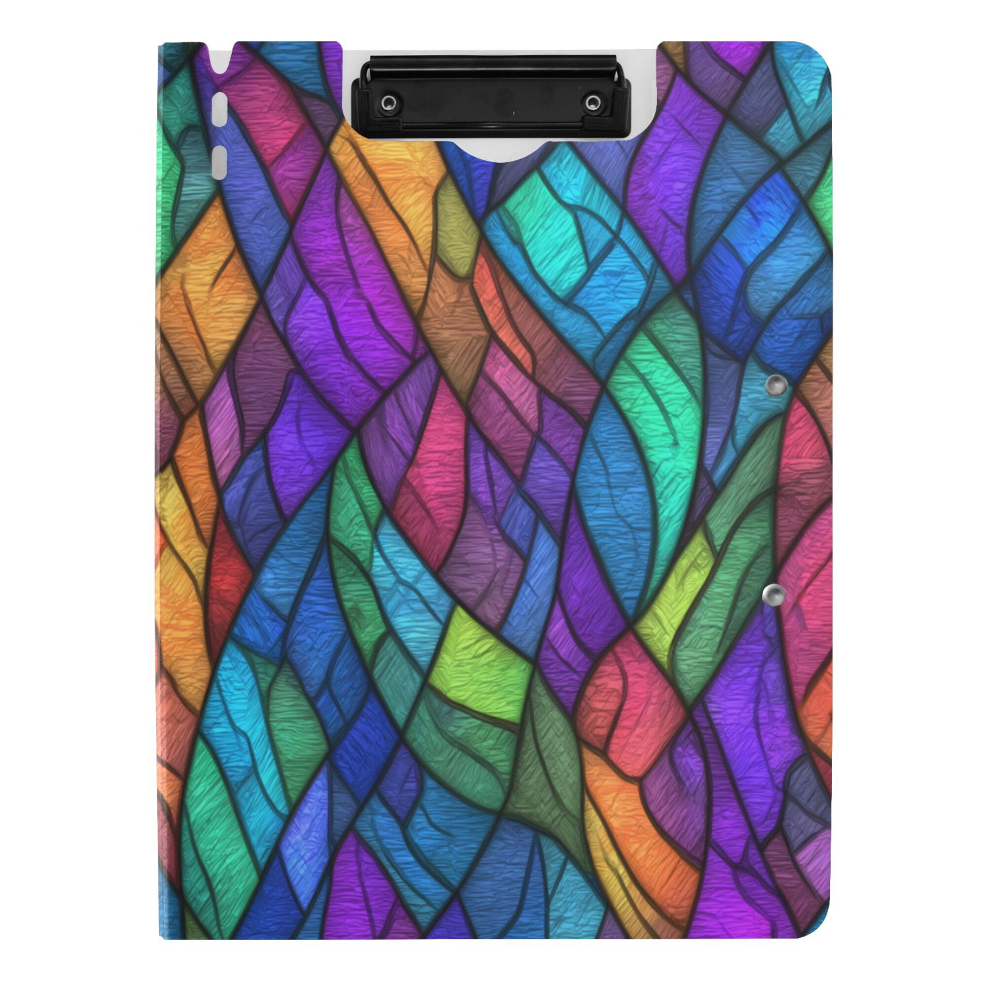 FORMRS A4 Clipboard Folder with Pen Holder Horizontal Foldable School Office Binder, Vibrant Stained Glass Pattern