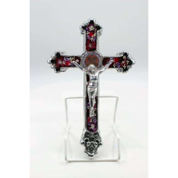 The Faith Gift Shop Crucifix with Real Flowers-Purple Background-Guadalupe Collection-Gift of Faith for Friends and Family