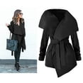 thumbnail image 2 of Women Mid-Length Slim-Fit Woolen Trench Lapel Windbreaker Solid Color Jacket Slim Overcoat Outwear with Belt, 2 of 5