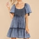 thumbnail image 2 of Moda para mujer Verano Color sólido Casual Cintura alta Manga corta Elasticidad Fruncido Vestido suelto Falda corta de mezclilla Pompotops  qwe13819, 2 of 9