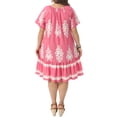 thumbnail image 3 of Agnes Orinda Women's Plus Size Easter Boho Dresses Pleated Crew Neck Short Sleeve Flared Flowy Summer Casual Midi Sundress 3X Pink, 3 of 6