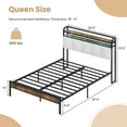 thumbnail image 3 of Gymax Queen Size Bed Frame w/ LED Light & Charging Station Heavy Duty Metal Platform Bed, 3 of 9