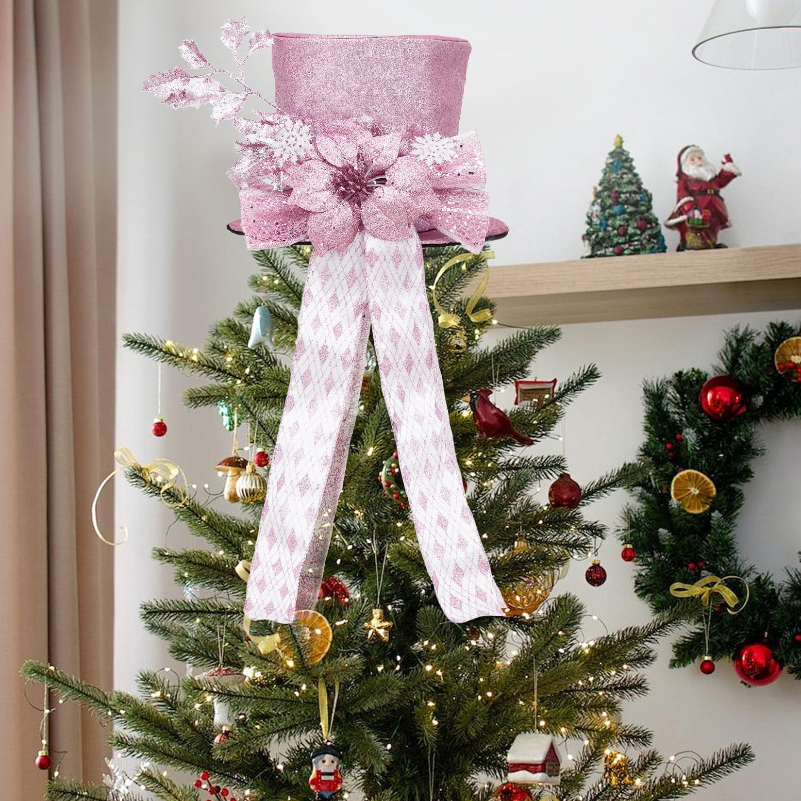 Towallmark Christmas Tree Topper, Ribbon Bow Topper for Tree,Xmas Ornaments for Holiday Decor, Great Gift Christmas Decoration,9.84 x 9.84 in