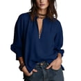 thumbnail image 3 of TaTaai Women Casual Loose Blouses Collared Half-Zip Puff Sleeve Solid Color 3/4 Sleeve V Neck Soft Lightweight Daily Office Wear Gift, 3 of 6