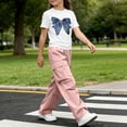 thumbnail image 7 of OGLCCG Girl's 2 Piece Summer Outfits Bow Knot Crew Neck Short Sleeve Tee and Cargo Pants Teen Tween Going Out Clothing Sets with Pockets 5-15 Years, 7 of 7