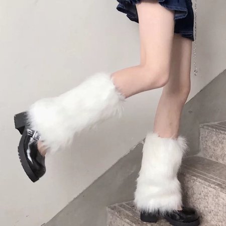 

GROFRY 1 Pair Leg Warmers Faux Fur Fuzzy Mid Calf Thickened Stretchy Keep Warm Solid Color Autumn Winter Women Boot Stockings for School