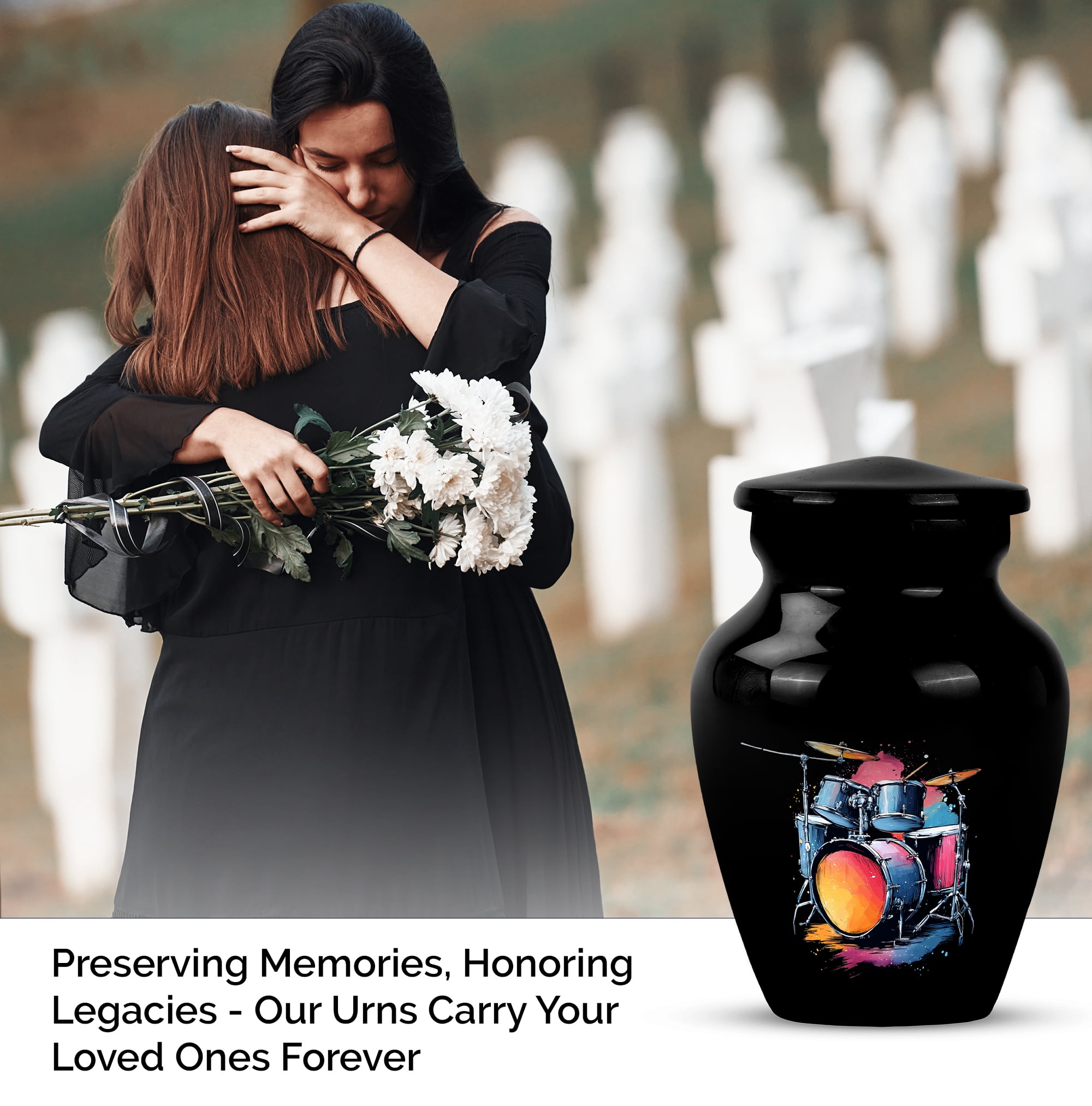 Drummer Memorial Keepsake Urns Set Of 4, Splash Colour Mini Urn For Ashes Adult Male, Black Musical Tribute Cremation Urn, Colourful Drum Set Funeral Keepsake Urns (Size, 3 Inch, 4 Pcs)