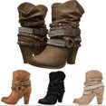 thumbnail image 2 of Botas vaqueras de mujer para invierno, botas de caballero de tubo medio, 2020, cinturón romano retro para mujer, zapatos de cuero de tacón alto, botas vaqueras de pantorrilla ancha, 2 of 5