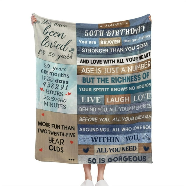 LHSHID 50 Birthday Gifts for Women Personalized 50th Birthday Blanket Gifts for Her Wedding 50 Years of Marriage Customized Gifts for Dad Mom Husband Wife Grandpa Grandma Grandparents 40x50in
