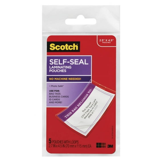 Self-Sealing Laminating Pouches, 12.5 Mil, 2.81" X 4.5", Gloss Clear, 5/pack | Bundle of 5