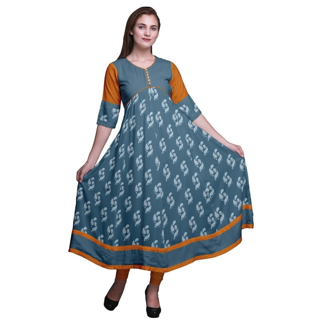 Bimba Classic Printed Indian Kurtis Tunic Long Anarkali Dress For Women