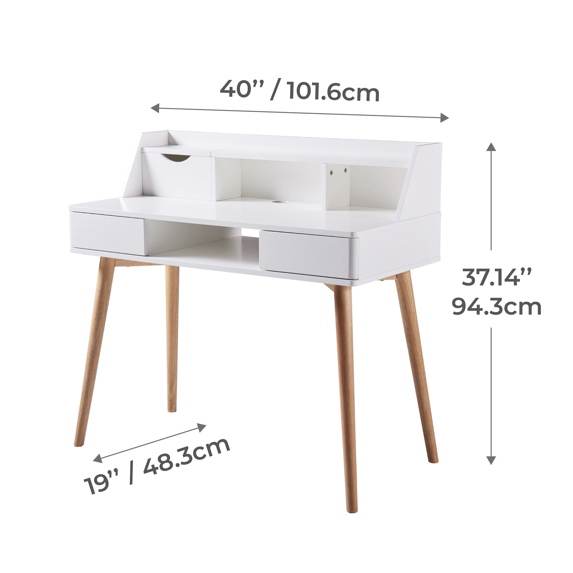 Teamson Home Creativo Wooden Writing Desk with Storage, White/Natural