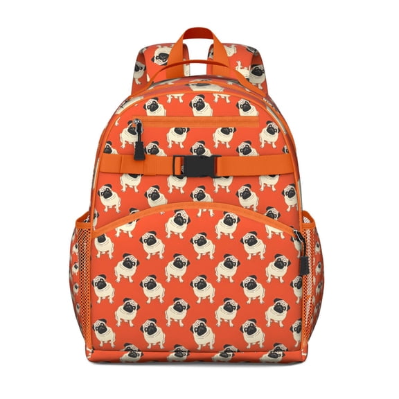 Pug Dog Backpack for School,Cute School Bag,Schoolbag with Adjustable Shoulder Straps & Padded Back,15.25"x11.5"x5.25"