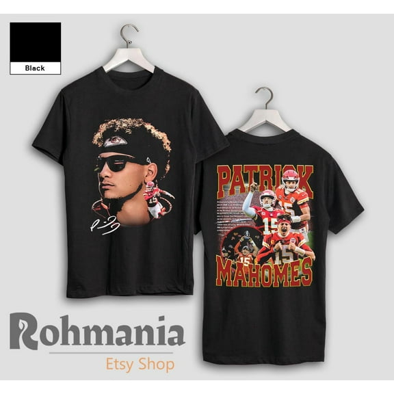 Patrick Mahomes 2Sided T-Shirt, American Football Merch Shirt, 90s Retro Personalized Casual Tee,Black color,size 3XL