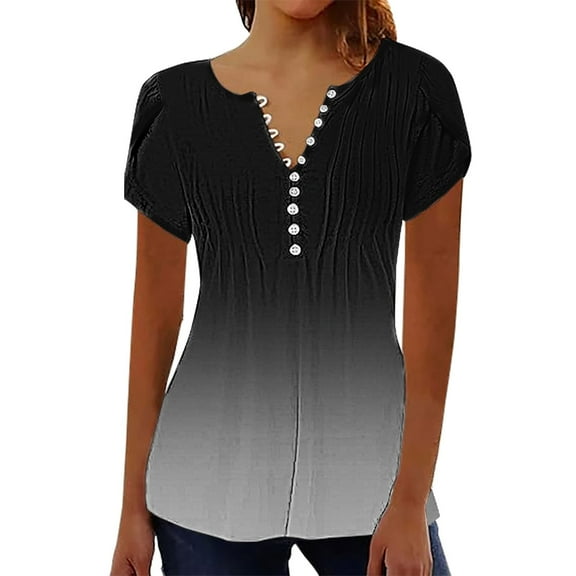 Delayuji Short Sleeve Womens Tops 2025 Spring Neck Casual Print Tunic T Shirts Womens Tops Black L Polyester,Spandex Short Sleeve Shirts for Women