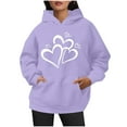 thumbnail image 6 of Oalirro Drawstring Hoodies for Women Lightweight Long Sleeve Heart Print Sweatshirt Valentine's Day Top for Spring, Purple, 6 of 7