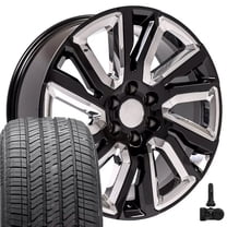 OE Wheels CV39 22 Inch Rims and Tires & TPMS Fit Sierra 1500 Style 6x139.7 22x9 Gloss Black with Chrome Insert - Hollander 5901 - Alenza A/S 02 275/50-22 (Set of 4)