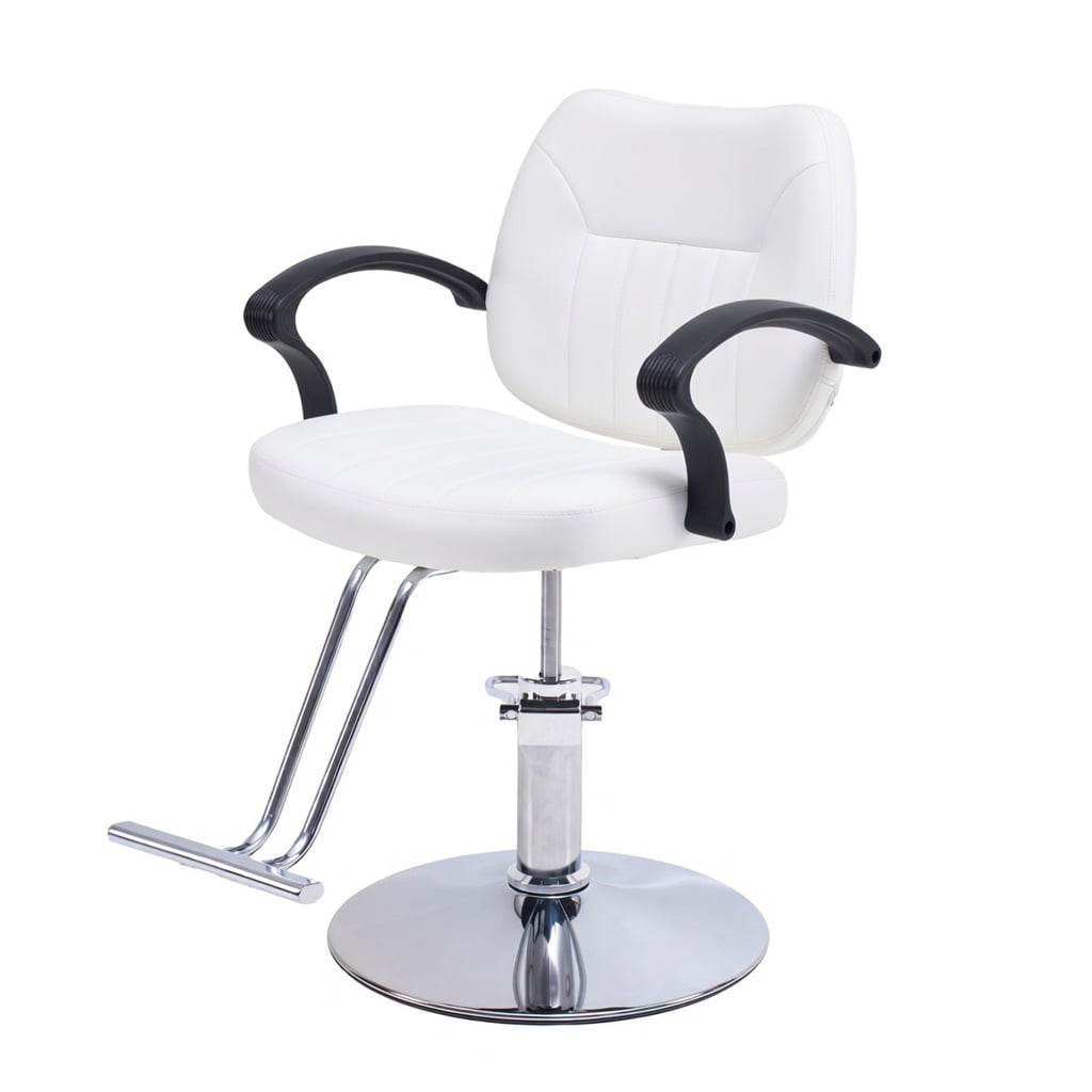 Hydraulic Barber Styling Chair with 360-Degree Swivel and Chrome Base, Heavy-Duty Beauty Salon Chair with PU Leather Upholstery, White