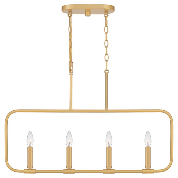 Quoizel Abner 4-Light Linear Chandelier, Aged Brass, 32" Wide Steel Frame