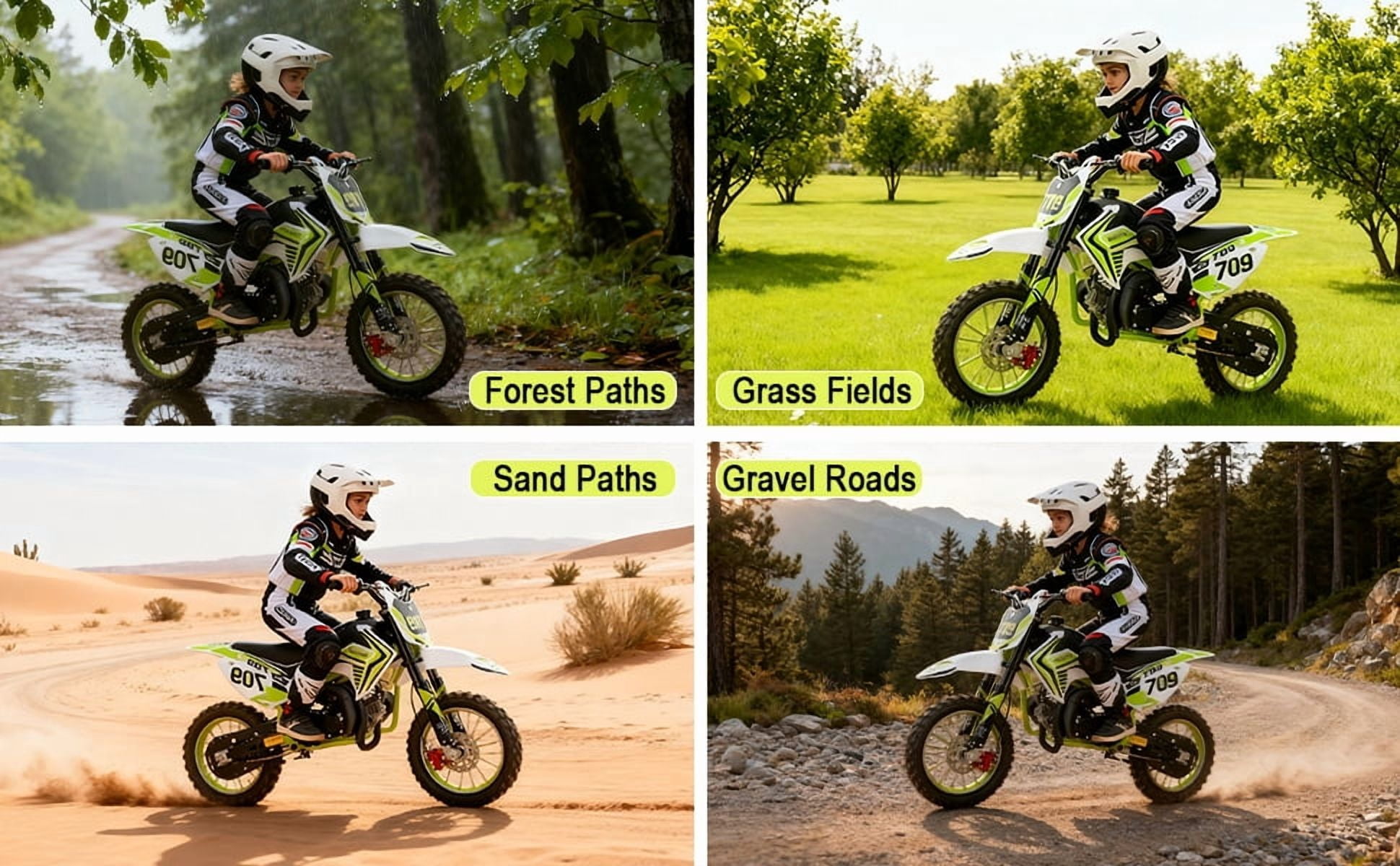 Korogimeeet Gas Powered Mini Dirt Bike 49cc 2-Stroke, Hand-Pull Start, 10 Inch Off-Road Tires, Dual Disc Brakes, Infinitely Variable, 30KM/H Max Speed, 150kg, 47 x 28 Inch