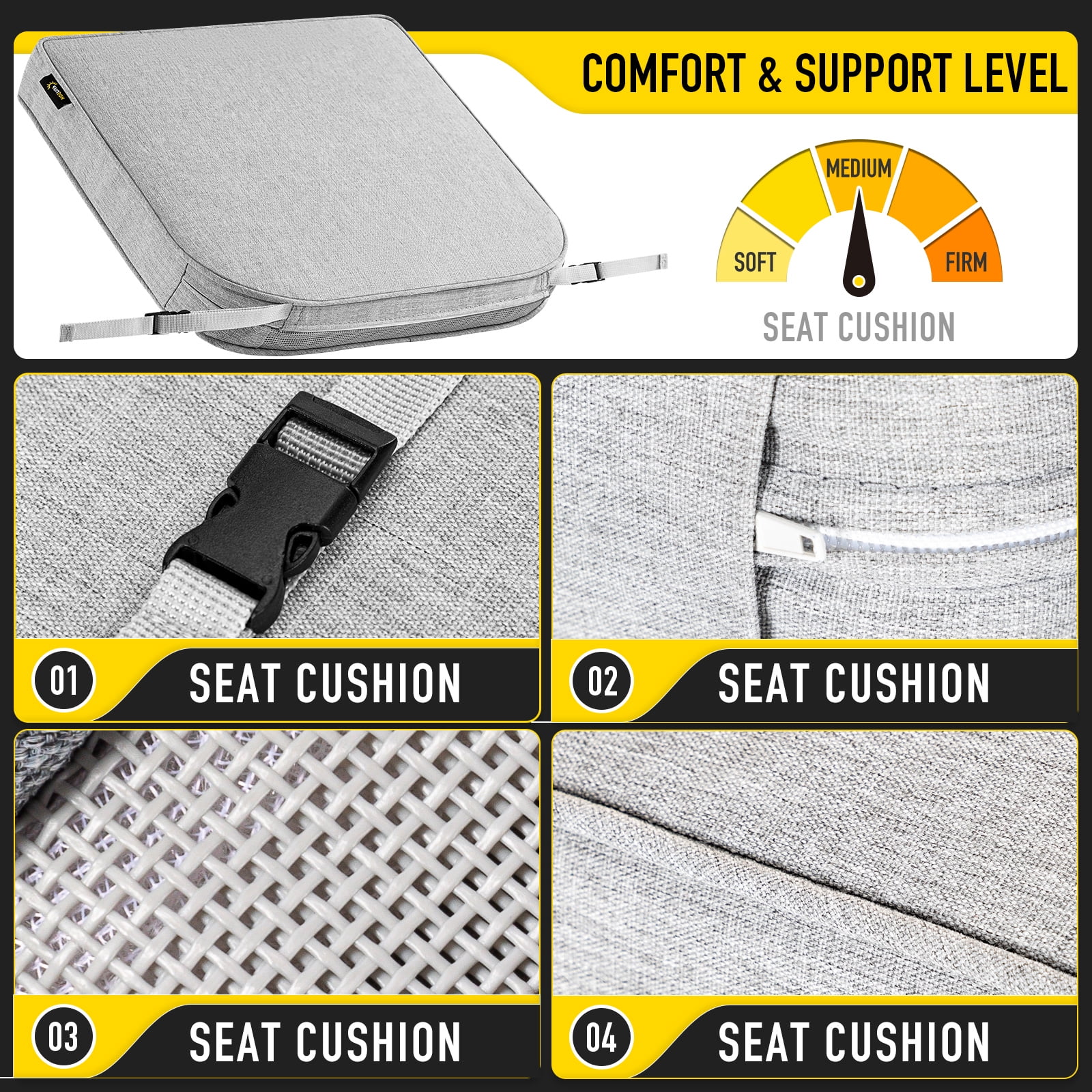 SUNROX DryFast Foam Outdoor Chair Cushion with DryMesh Drainage, All-Weather FadeShield Water Resistant Patio Furniture Cushions, Ultra Durable Patio Chair Cushions