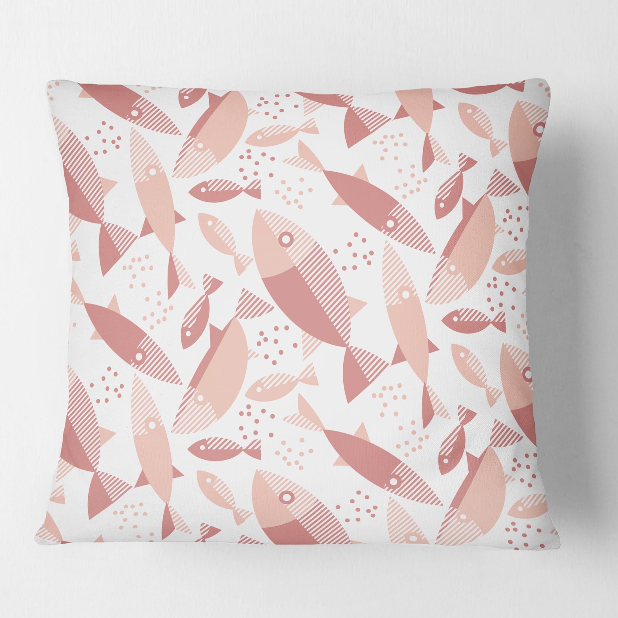 Designart Pink Fishes Pattern' Mid-Century Modern Throw Pillow - 16x16