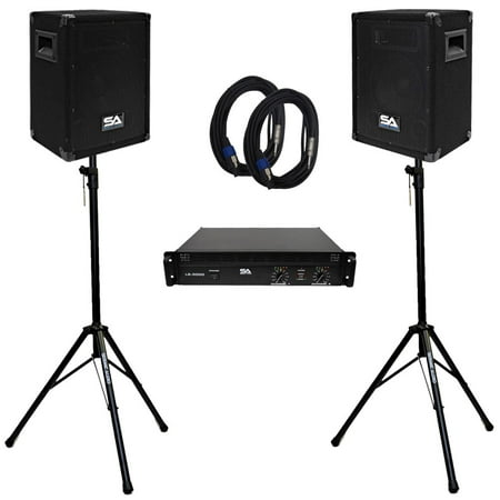 Seismic Audio Pair 8" PA DJ Speakers with Amplifer Stands & 25' Cables Pro Audio LoudSpeakers - SA-8KT2