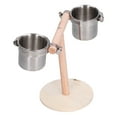 thumbnail image 2 of Soporte para pájaros, soporte de madera para loros con taza de alimentación de acero inoxidable, soporte para beber para loros, juguete para pájaros, 2 of 10