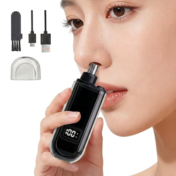 Anti-Pulling Electric Nose & Ear Hair Trimmer For Women and Men, Rechargeable Portable Precise Grooming Clipper with Charging Cable and Cleaning Brush, Black