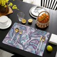 thumbnail image 4 of Purple and Teal Paisley and Floral Pattern Summer Placemats Table Placemats Set Of 4-Linen Kitchen Washable Placemats Table Mats 11.8"x17.7" Non-Slip Heat Resistant, 4 of 6