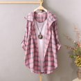 thumbnail image 2 of Women's T-Shirts Plaid Long Sleeve Shirt Cardigan Loose Thin T-Shirt Hoodie Cotton Material 1PC Top Size M-3XL Oversized Tshirts For Women, 2 of 7