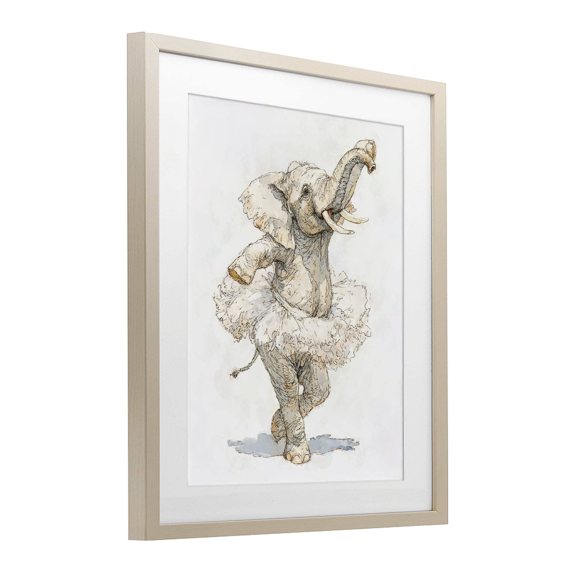 Ballet Elephant Tutu Birch Framed Print Under Glass, design by Ziwei Li