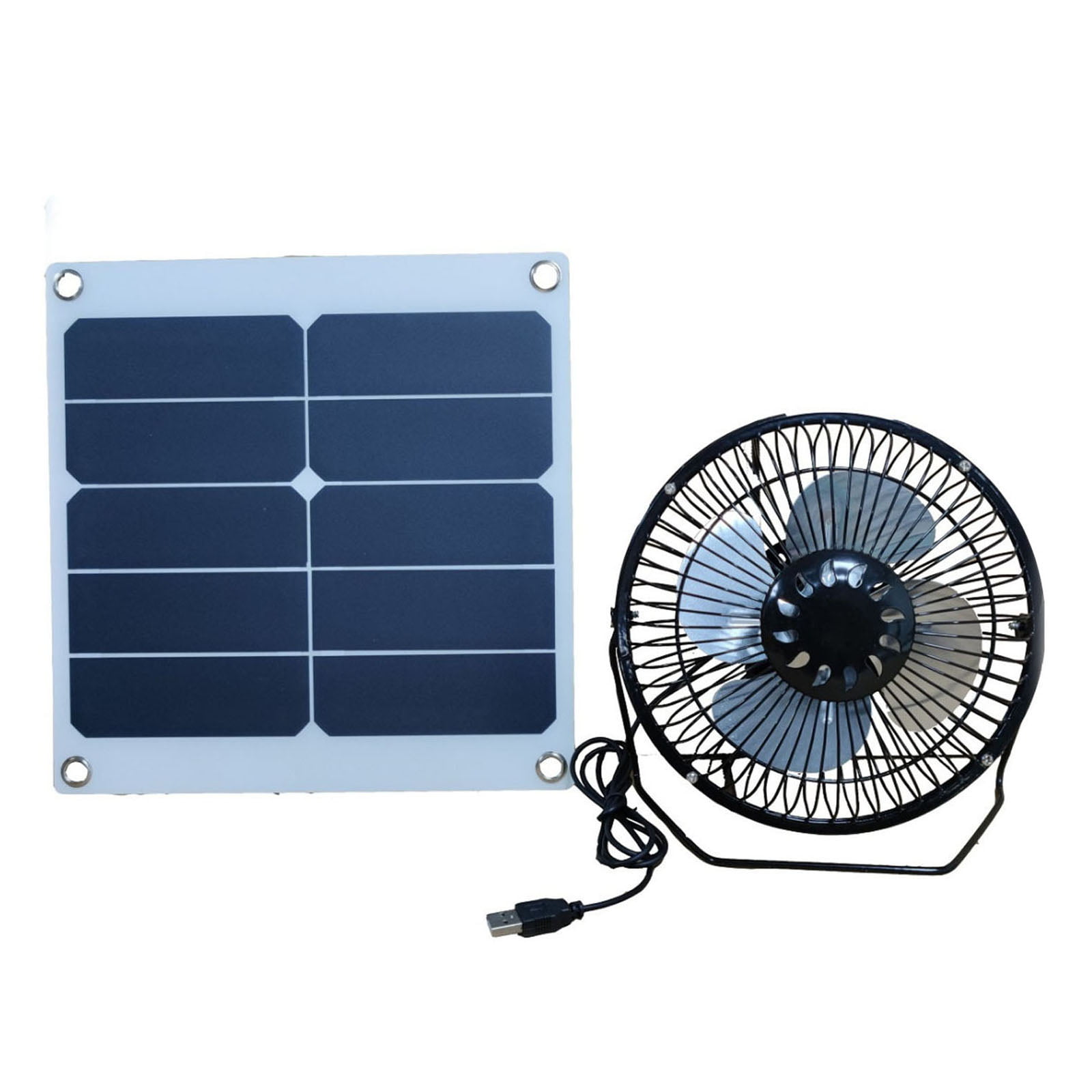 Black Solar Panel Powered/USB Iron Fan Outdoor Traveling Fishing Home Office Camping Car Cooling Fan 4/6/8Inch 3W/5W-in Heating