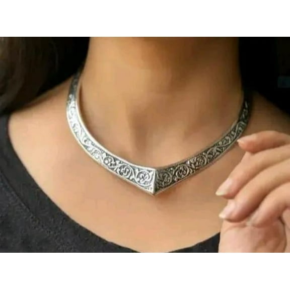 Tribal Oxidized Silver-Plated Choker Necklace for Women – Boho Statement Jewelry