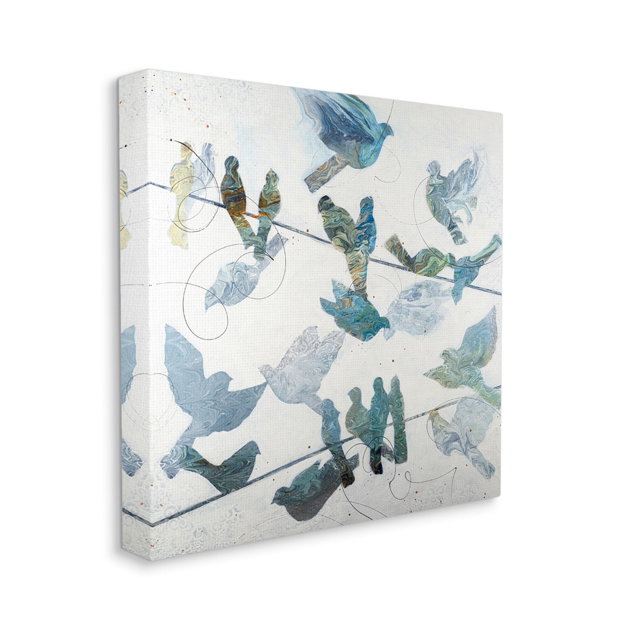 Stupell Industries Marbled Blue Birds Telephone Wire Speckled Collage Graphic Art Gallery Wrapped Canvas Print Wall Art, Design by Ruth Fromstein