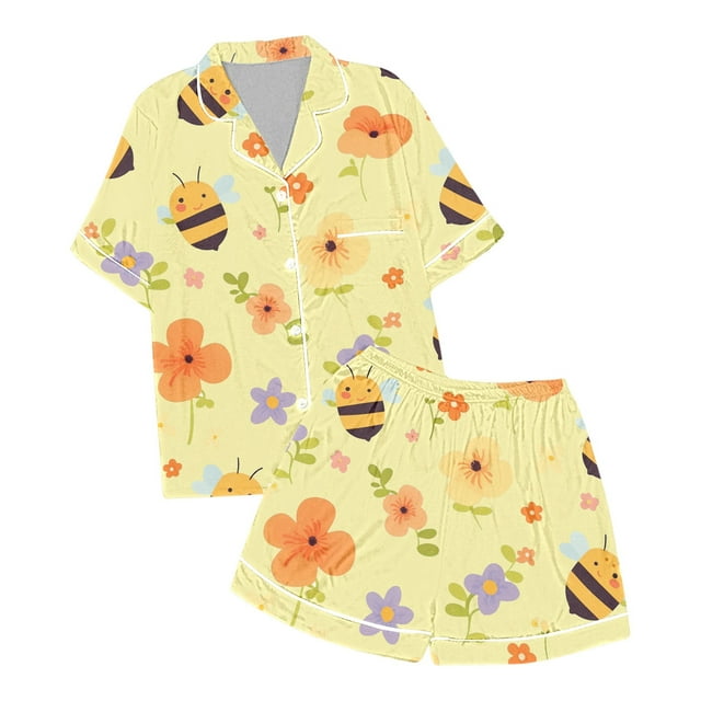 Pyjamas de Noël pour Filles, Pyjamas en Soie Imprimés, Manches Courtes, Ensemble 2 Pcs, Taille 6-7 Ans