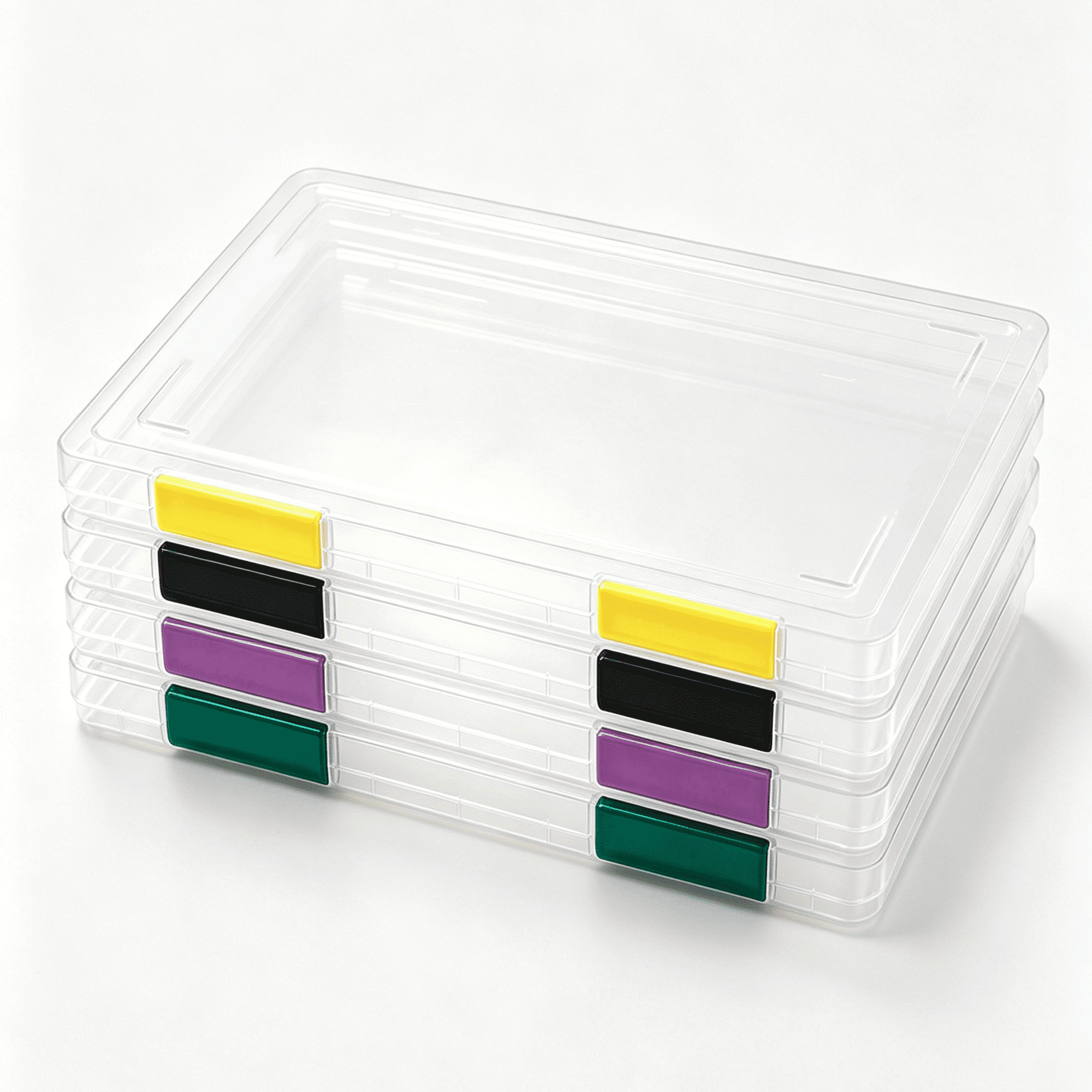 4 Pack Clear File Storage Boxes with Buckle A4 Letter Paper Organizer Case for Scrapbook and Documents