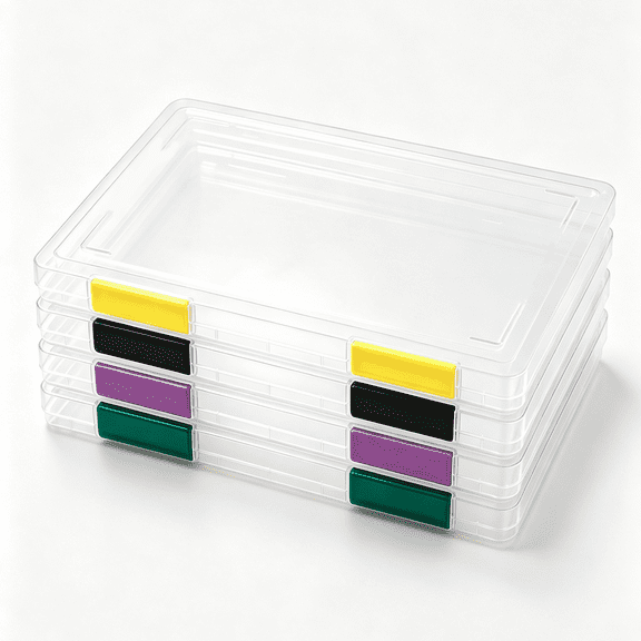 4 Pack Clear File Storage Boxes with Buckle, A4 Letter Paper Organizer Case for Scrapbook and Documents